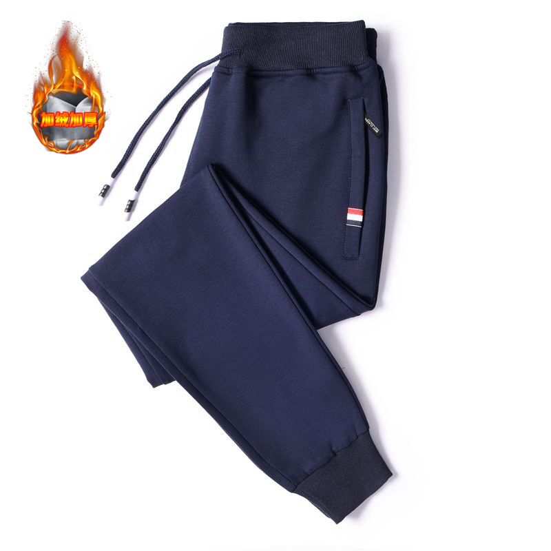Pantalones deportivos de invierno de algodón para hombres más tamaño pantalones casuales gruesos forrados de lana pantalones casuales sueltos de bolsillo con cremallera atados al tobillo pantalones de hombre