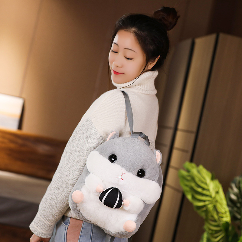 Mochila multifuncional para calentar las manos con forma de hámster, lindo peluche, muñeco de hámster pequeño, mochila pequeña, almohada de mano de dibujos animados