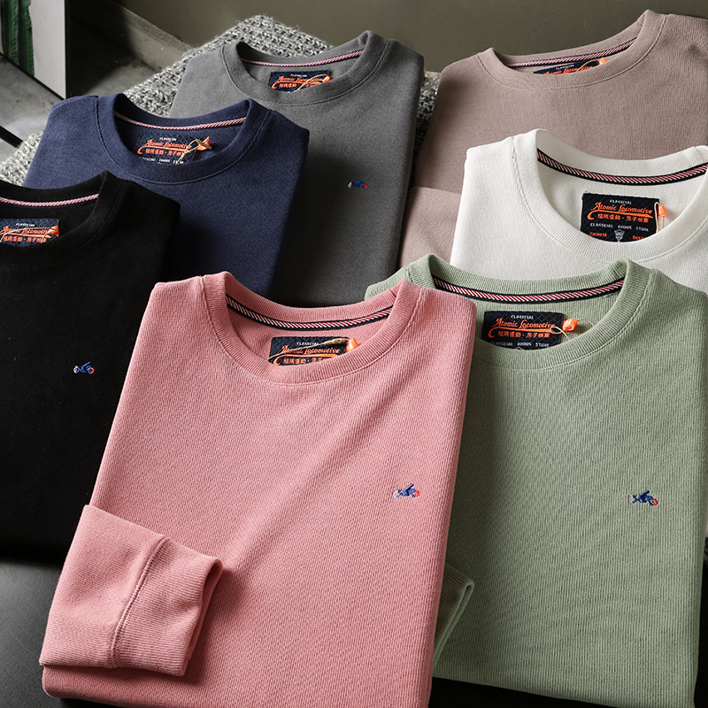 Small Embroidery Embellishments! Love It! Foreign Trade Single Withdrawal Men's Casual Round Neck Sweatshirt Spring & Fall Terry Pullover