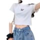 2025 Summer High Waist Navel-exposed Short T-shirt Women's Slim-fit Slimming All-match Butterfly Embroidered Short-sleeved Top Women's New Arrival