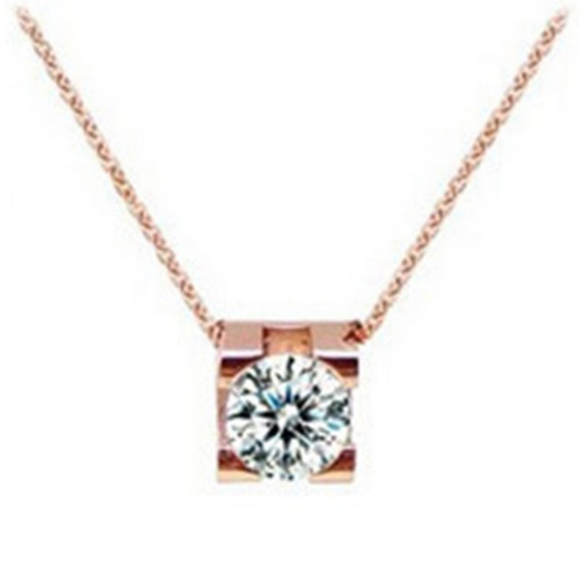 X3-304-2韩版明星项链 四爪方块1克拉单钻钛钢项饰 玫瑰金锁骨链