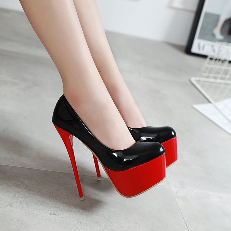 Korean Style Sexy Stiletto Heel Platform High Heels Women's 16cm Super High Heel Round Toe Platform Women's 4142 Large Size Single-Layer Shoes