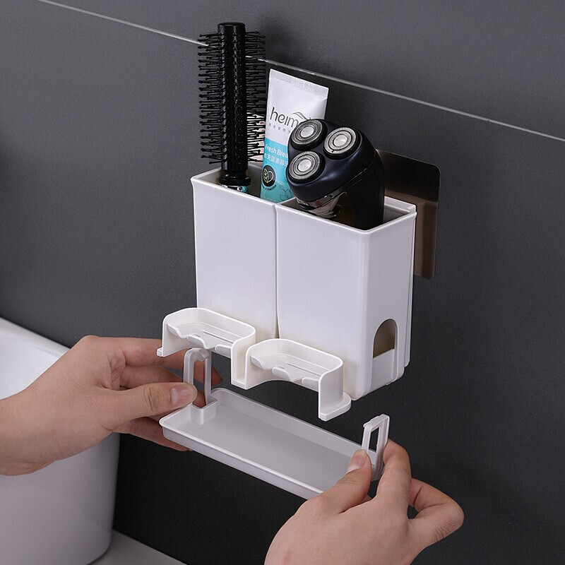 Rack de almacenamiento de cepillo de dientes para el hogar sin ponche taza de lavado traje montado en la pared pasta de dientes cepillo de dientes caja de almacenamiento enjuague bucal estante de almacenamiento de la taza