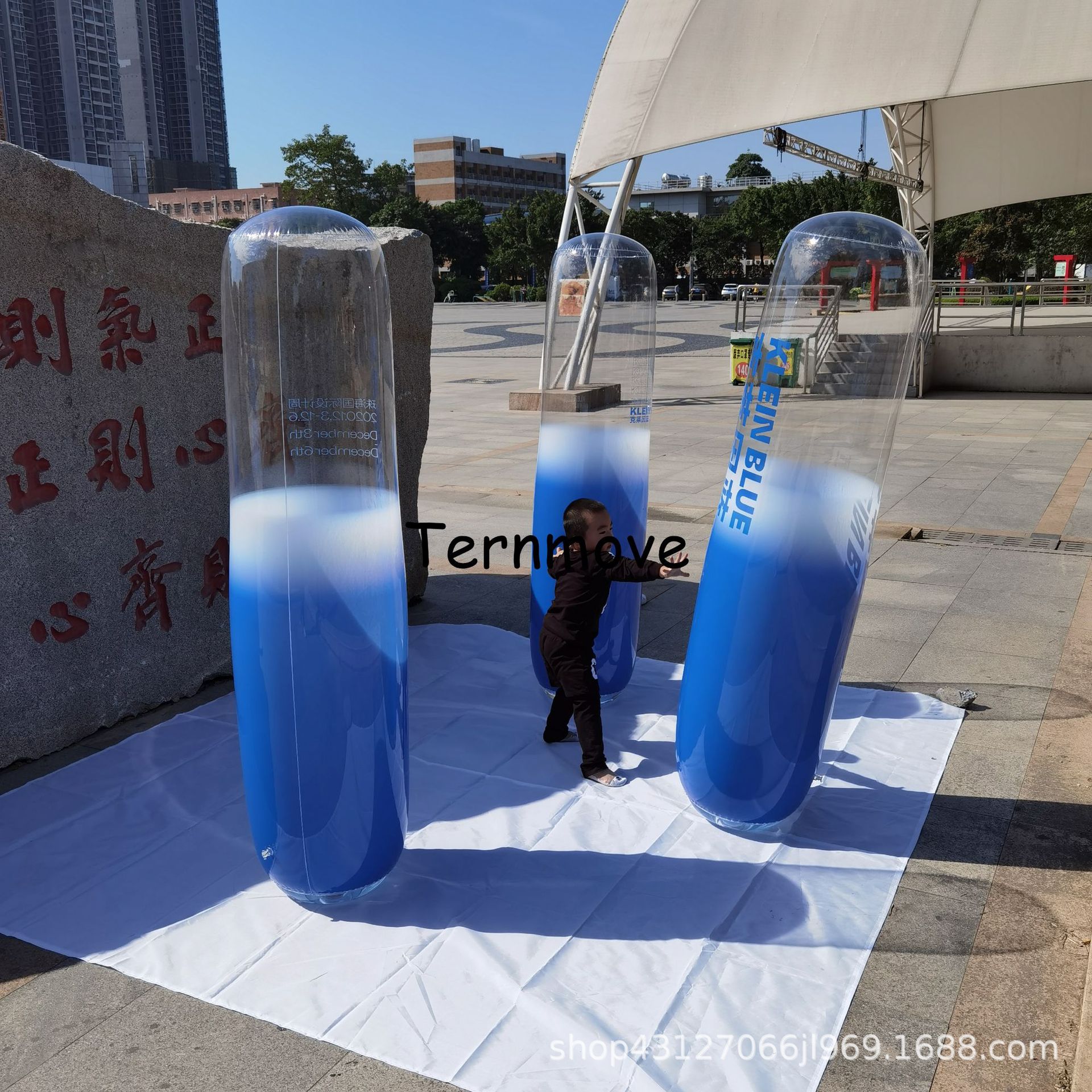 充气网红不倒翁立柱商场美陈互动装饰道具国庆中秋中庭渐变色柱子