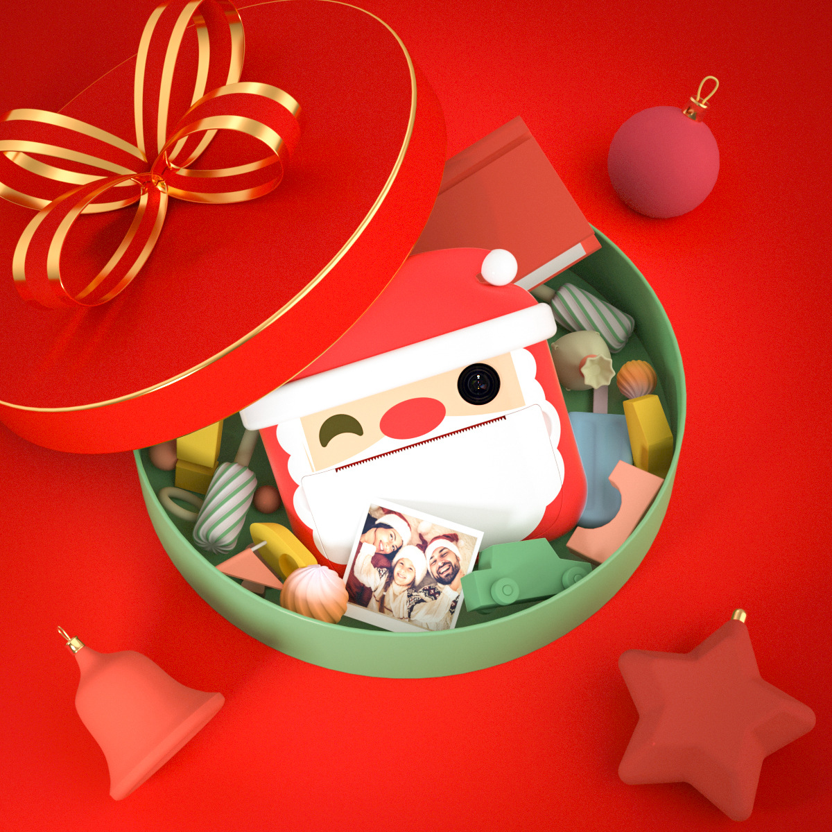 Papá Noel cámara de impresión térmica para niños 1200W píxeles delantero y trasero doble selfie LID pequeño SLR