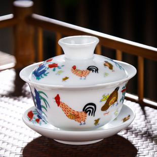 Wen play source retro Dacheng Minghua chicken cup tea bowl tea bowl tea bowl tea bowl three only cover Bowl small bubble tea bowl tea set