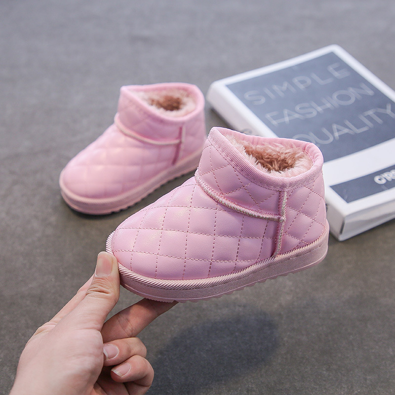 Chaussures d'hiver épaisses et imperméables en cuir de coton pour bébé garçons et filles, bottes courtes, chaussures pour enfants_voghion.com