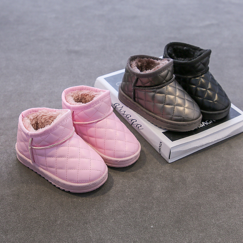 Chaussures d'hiver épaisses et imperméables en cuir de coton pour bébé garçons et filles, bottes courtes, chaussures pour enfants_voghion.com