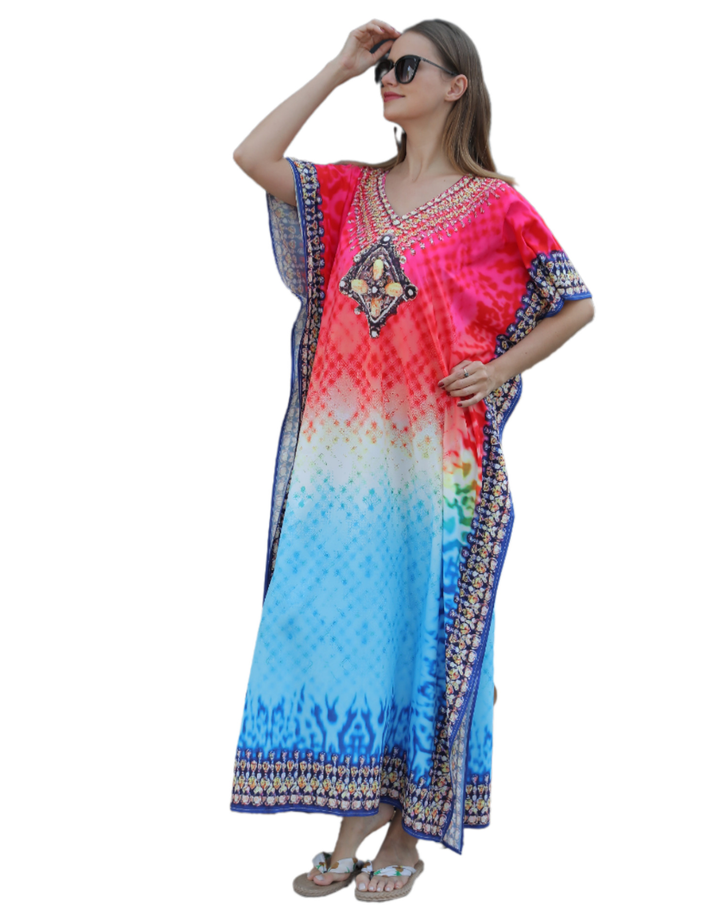 Blusa de playa espejo cruzado Amazon de secado rápido de impresión suelta de posicionamiento bikini bata de vacaciones 5D17