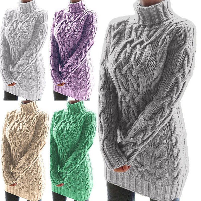 wish Foreign Trade Sweater Women's Sweater European and American Autumn and Winter Thickened Two Lapel Retro Thick Line Twist Dress