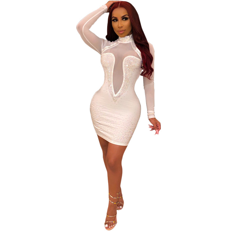 Transfronterizo nuevo deseo AliExpress Amazon mujeres de Europa y América rhinestone caliente de malla sexy vestido de discoteca H3281 image 6