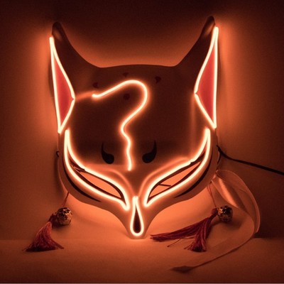 Máscara Luminosa de Halloween EL Fox Onmyoji para Carnaval Transfronterizo, Máscara Brillante para Baile de Fantasmas TikTok, Máscara Nocturna Intermitente, Máscara Divertida Luminosa