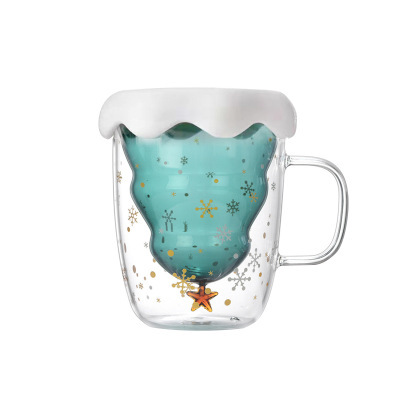 Fábrica al por mayor de vidrio de borosilicato Star Wish Cup taza creativa taza de árbol de Navidad taza de café de marca de oficina de doble capa