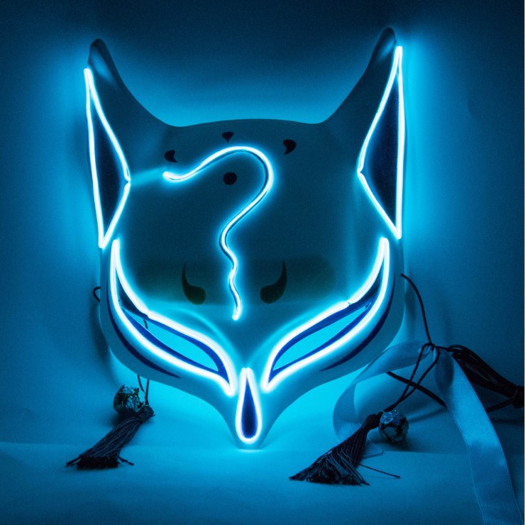 Máscara Luminosa de Halloween EL Fox Onmyoji para Carnaval Transfronterizo, Máscara Brillante para Baile de Fantasmas TikTok, Máscara Nocturna Intermitente, Máscara Divertida Luminosa