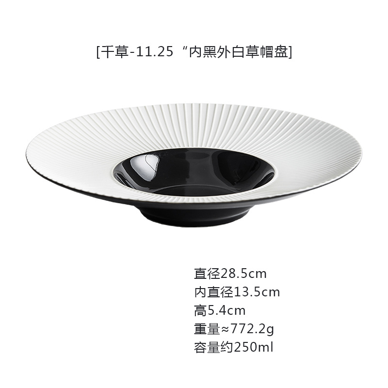 천 잔디-내부 블랙 외부 화이트 11.25 "밀짚 모자 플레이트
