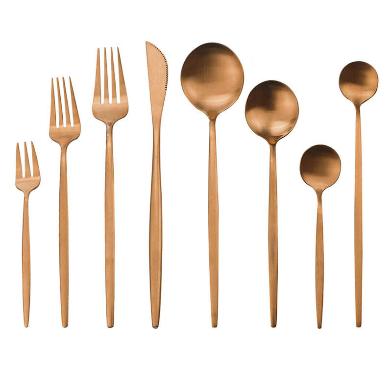 Cross-border stainless steel knife, fork and spoon set matte rose gold Western tableware coffee stirring spoon steak fork gift