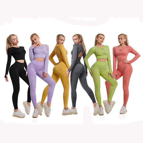 Amazon Cross-border fitness sports yoga pants high-waist butt-lifting tight fitness set Western seamless yoga wear set