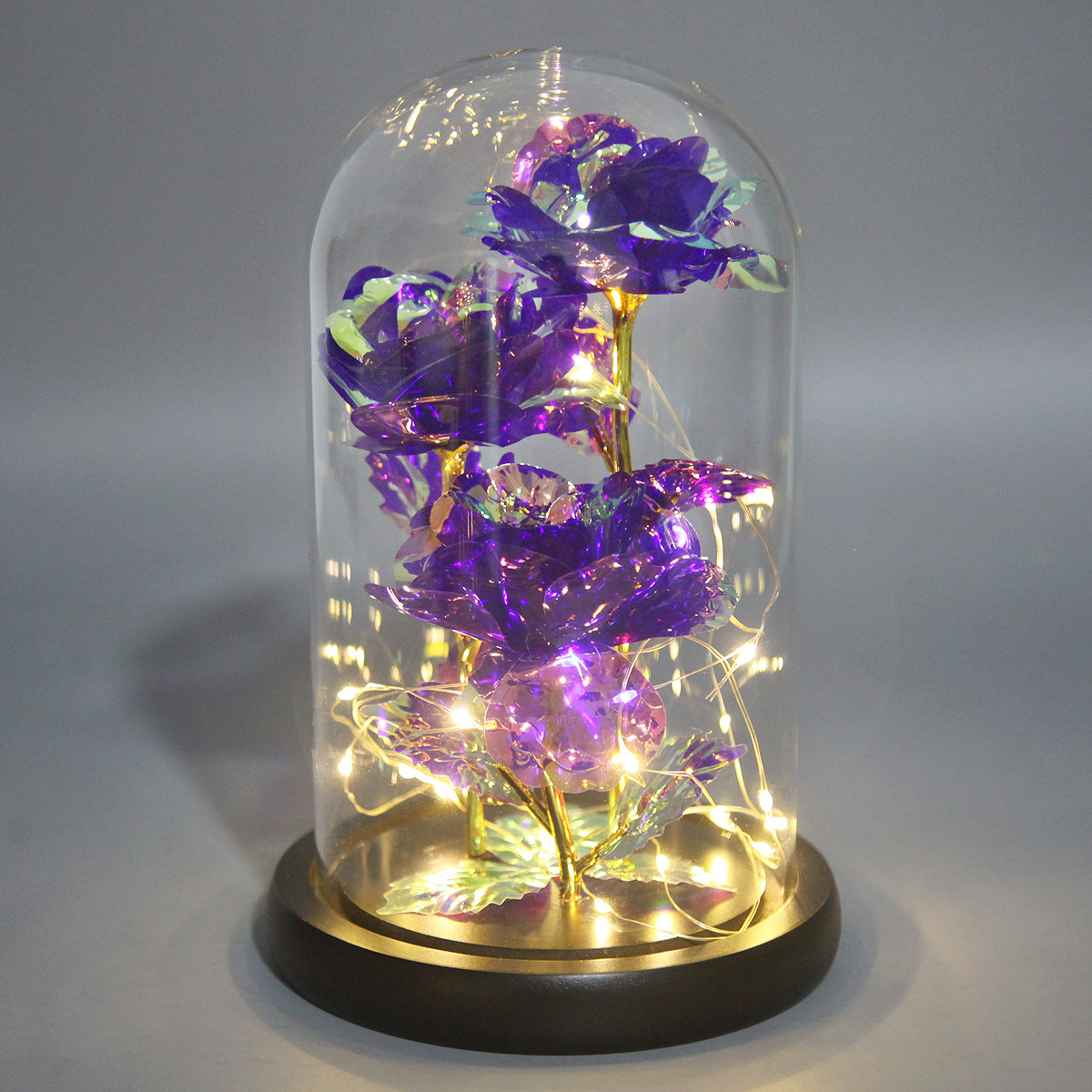 Productos de la fábrica 24K3 cabeza color hoja oro flor cubierta cristal Rosa Luz LED regalo del Día San Valentín decoración en stock al por mayor