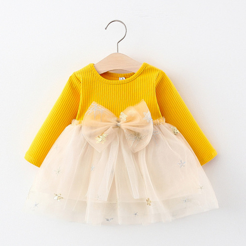 875 children's dress baby skirt small and medium children's clothing long-sleeved mesh splicing princess dress bottoming skirt on behalf of