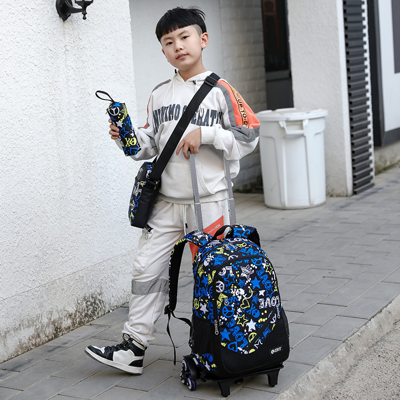 Entrega de una sola pieza de los estudiantes de la escuela primaria de la impresión al por mayor Mochila escolar de tres piezas popular transfronteriza de la carretilla de la capacidad grande para los estudiantes de la escuela secundaria menores y mayores