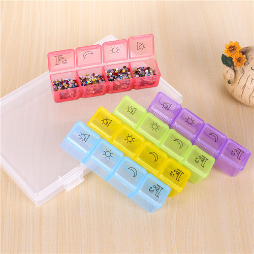 Large 28-grid plastic pill box for the elderly portable dispensing tool colorful divided one-week pill box manicure storage box