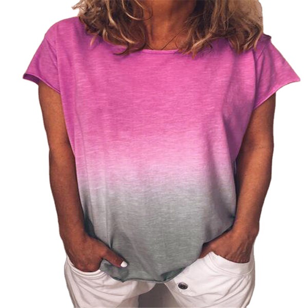 Summer rainbow T-shirt with a round collar