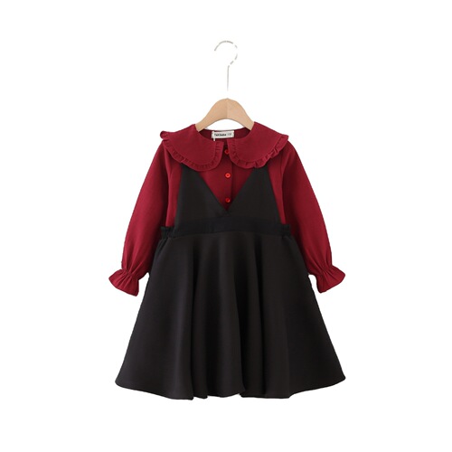 Girls' velvet dress suit, new style, girl's shirt, suspender skirt, princess two-piece Christmas performance outfit