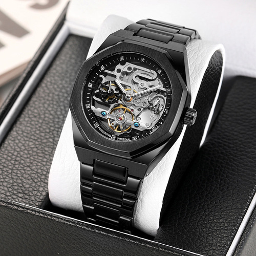 Drop shipping FORSINING men's fully automatic mechanical watch with luminous three eyes and six hands day steel band mechanical watch