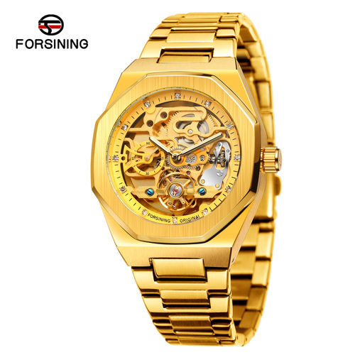 Drop shipping FORSINING men's fully automatic mechanical watch with luminous three eyes and six hands day steel band mechanical watch