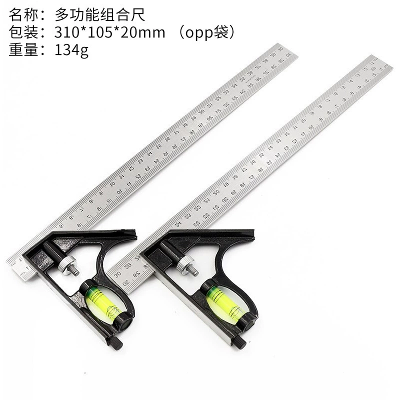 Многофункциональная комбинированная угловая линейка 300 мм Горизонтальная движущаяся комбинированная угловая линейка Угловая линейка из нержавеющей стали Поворотная линейка Набор измерительных инструментов