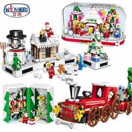 圣诞礼物拼装积木卫乐5037儿童圣诞老人树水晶盒益智玩具活动礼品