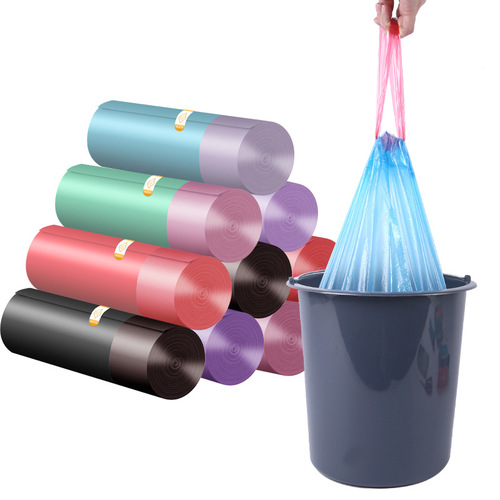 Garbage bag portable drawstring garbage bag thickened colorful breakpoint kitchen household plastic bag with automatic closing