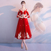 Evening dress for pregnant, burgundy wedding dress, skirt, Chinese style
