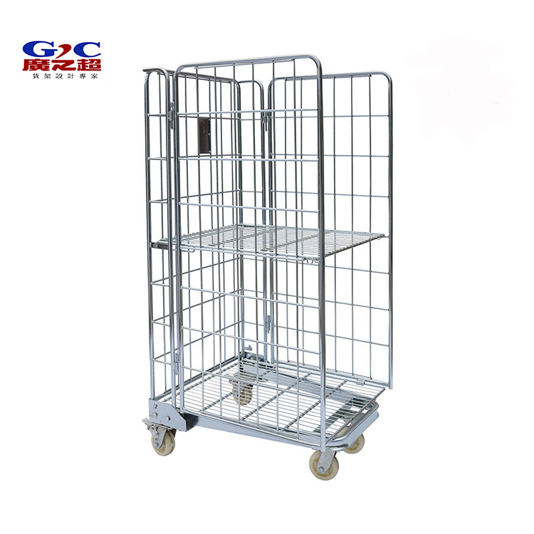 工厂配送物流台车 超市周转车 仓库理货推车 折叠拉货车 金属笼车