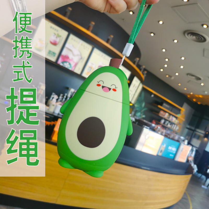 Ya Fei Qi fábrica creativa de dibujos animados mini gran vientre taza de aguacate taza de vacío de acero inoxidable cuerda portátil transfronteriza