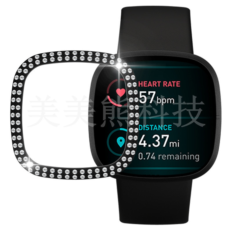 Suitable for Fitbit Versa3/Sense Double Diamond Protective Case Electroplated Pc Brick Double Row Diamond Cut Out Protective Case