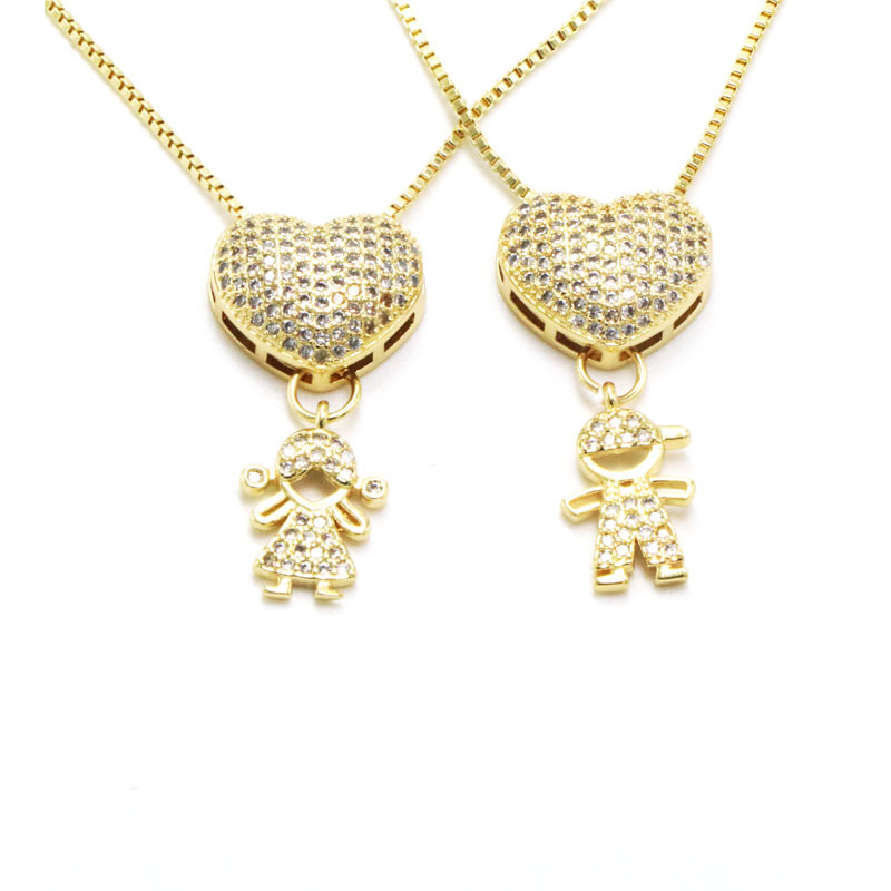 Personalidad europea y americana completa diamante circón amor niños y niñas colgante collar masculino y femenino amigos novias en forma de corazón Cadena de clavícula