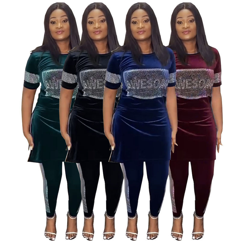 Special price factory direct foreign trade fashion African women's velvet jacket pencil pants slim suit hot drill Special price factory direct foreign trade fashion African women's velvet jacket pencil pants slim suit hot drill