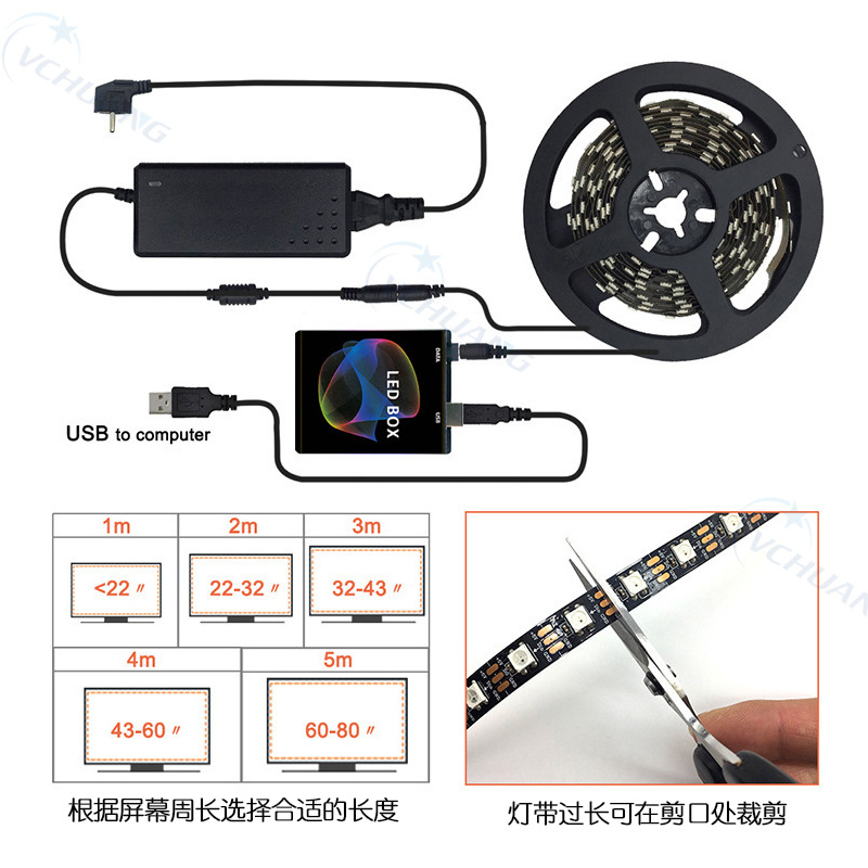 Streamer color mágico ambibox ordenador Android TV pantalla con retroiluminación síncrona persiguiendo banda de la lámpara