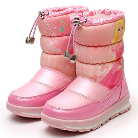 出口俄罗斯冬季儿童中筒雪地靴女加厚羊毛大棉中大童防水公主棉鞋