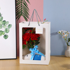 Internet celebrity creative flower window handbag window paper bag flower bouquet packaging transparent gift paper bag manufacturer