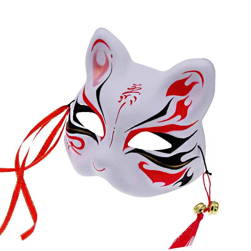 Máscara de cosplay de zorro de media cara, pintada a mano, divertida, de pulpa de papel y plástico, estilo japonés, con diseño floral navideño. image 4