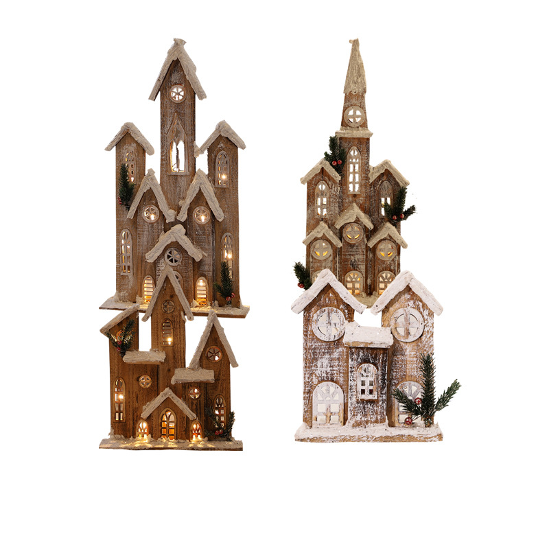 Verzauberte Weihnachtshäuser aus Holz mit LED-Beleuchtung – Verschneite Hütte, Schloss & Blockhütte als Dekoration für Weihnachtsdekorationen, Fensterbänke & Weihnachtsszenen_voghion.com