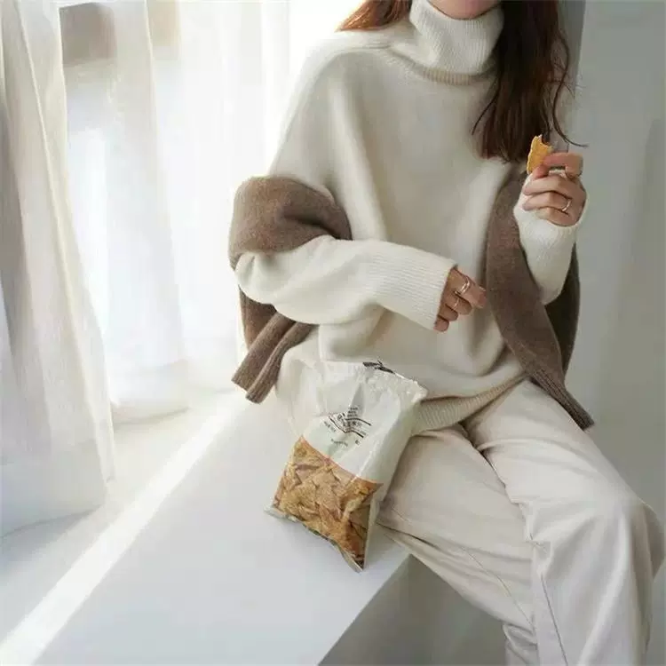 Уровесочный свитер из шерстяной пряжи oversize, европейский стиль, тёплый уютный плюс‑размер (S–XL, несколько цветов)