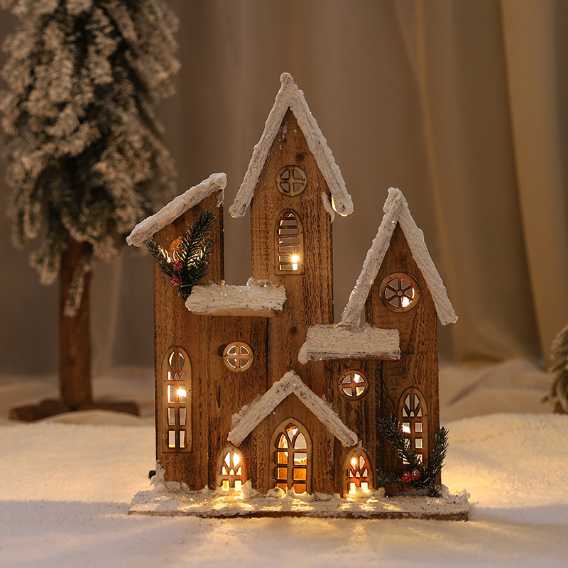 Verzauberte Weihnachtshäuser aus Holz mit LED-Beleuchtung – Verschneite Hütte, Schloss & Blockhütte als Dekoration für Weihnachtsdekorationen, Fensterbänke & Weihnachtsszenen_voghion.com