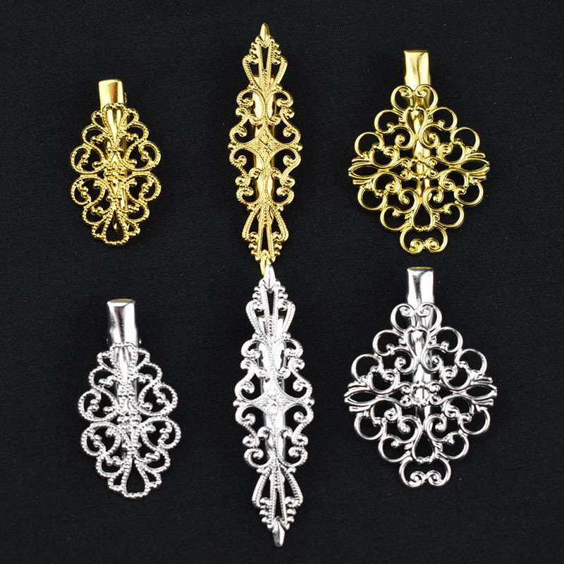 Color retaining pure copper antique DIY accessories head jewelry material flower long auspicious cloud round hair clip fish mouth clip