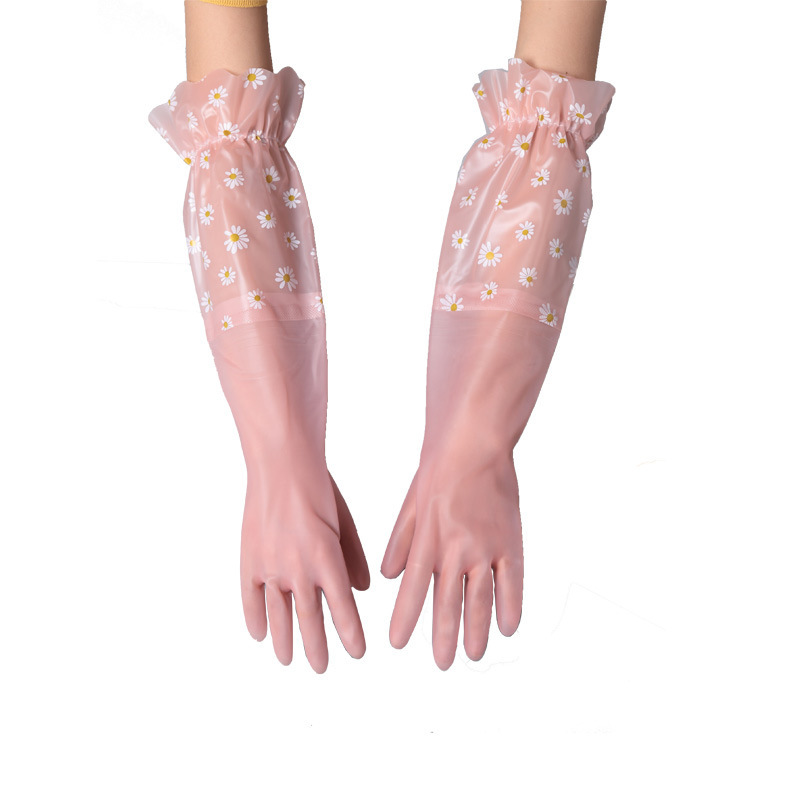 Limpieza de la cocina del hogar lavavajillas ropa guantes terciopelo engrosado alargado algodón cálido látex de goma guantes de encaje image 6