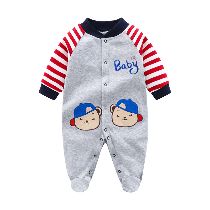 Mono de bebé primavera y otoño de algodón de manga larga ropa de recién nacido 0-1 años Pijamas de bebé mameluco envuelto en el tobillo