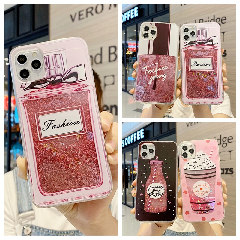Applicable to iPhone 15Pro phone case Apple 14 perfume Ice cream quicksand shell 13 Beverage bottle nail polish_voghion.com