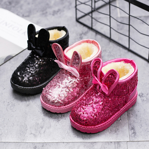 Sparkling Rabbit Ear Snow Boots for Girls, Children's Snow Boots Manufacturer Wholesale with Dropshipping